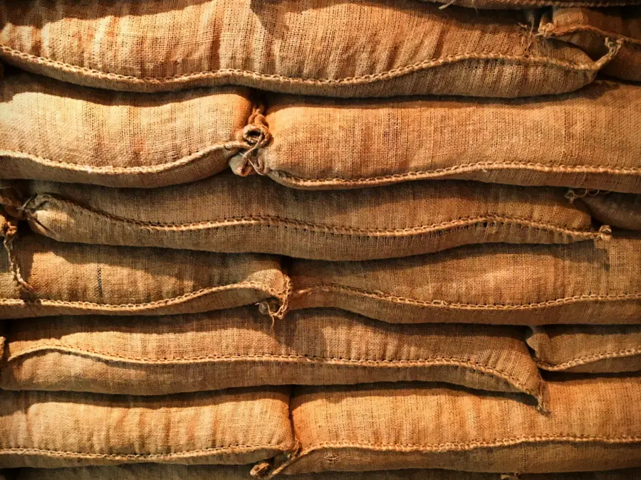 Stacked jute sacks